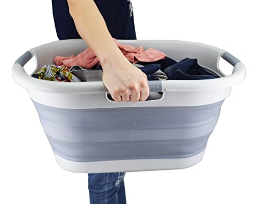 SAMMART 40L Collapsible Plastic Laundry Basket - Foldable Pop Up Storage Container/Organizer - Portable Washing Tub - Space Saving Hamper/Basket