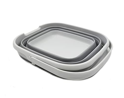SAMMART 10L Collapsible Rectangular Handy Basket/Bucket (Grey)