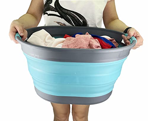 SAMMART 23L (6 Gallons) Collapsible Plastic Laundry Basket - Oval Tub - Foldable Storage Container/Organizer - Portable Washing Tub - Space Saving Laundry Hamper
