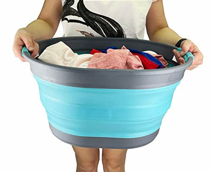 SAMMART 23L (6 Gallons) Collapsible Plastic Laundry Basket - Oval Tub - Foldable Storage Container/Organizer - Portable Washing Tub - Space Saving Laundry Hamper