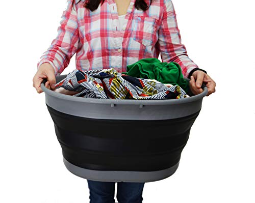 SAMMART Collapsible Oval Laundry Basket/Tub - Foldable Storage Container - Portable Washing Bin - Space Saving Hamper