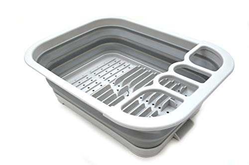 SAMMART Collapsible Dish Drainer with Drainer Board - Foldable Drying Rack Set - Portable Dinnerware Organizer - Space Saving Kitchen Storage Tray