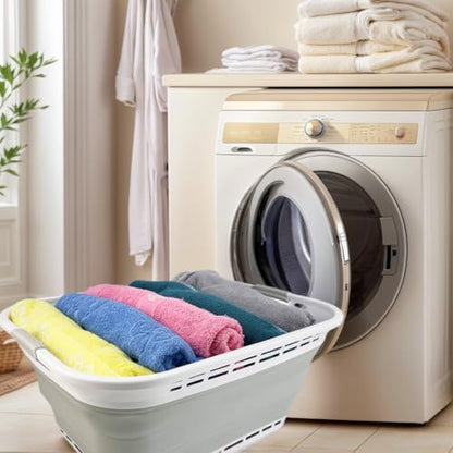 SAMMART 42L Plastic Foldable Laundry Basket - Collapsible, Space Saving, Durable, and Portable Laundry Hamper with Handles, Ideal for Home, Travel, Dorm & Camping