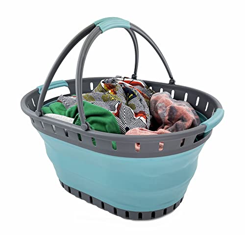 SAMMART 25L Collapsible Plastic Laundry Basket - Foldable Pop Up Storage Container/Organizer - Portable Shopping Bakset - Space Saving Hamper/Tub