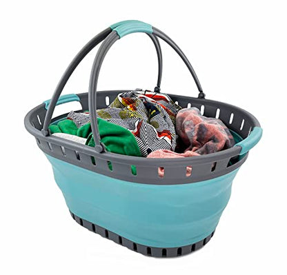 SAMMART 25L Collapsible Plastic Laundry Basket - Foldable Pop Up Storage Container/Organizer - Portable Shopping Bakset - Space Saving Hamper/Tub