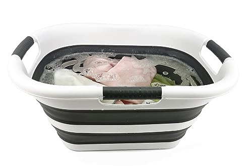 SAMMART 30L Collapsible Plastic Laundry Basket - Foldable Pop Up Storage Container - Portable Washing Tub - Space Saving Basket