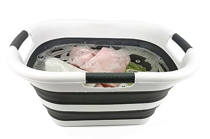 SAMMART 30L Collapsible Plastic Laundry Basket - Foldable Pop Up Storage Container - Portable Washing Tub - Space Saving Basket