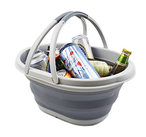 SAMMART 11L Collapsible Basket with Handle - Portable Outdoor Picnic Basket/Crater - Foldable Shopping Bag - Space Saving Storage Container