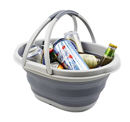 SAMMART 11L Collapsible Basket with Handle - Portable Outdoor Picnic Basket/Crater - Foldable Shopping Bag - Space Saving Storage Container
