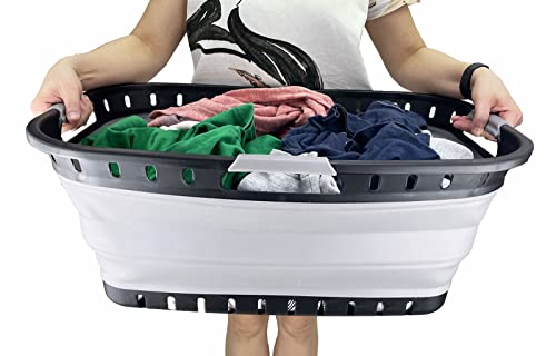 SAMMART 44L Collapsible Plastic Laundry Basket-Foldable Pop Up Storage Container-Portable Washing Tub-Space Saving Hamper, Water Capacity: 35L