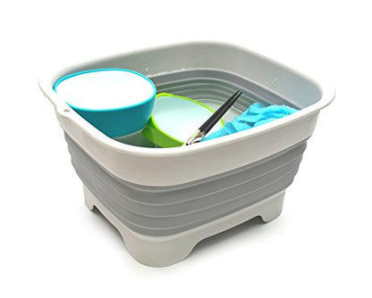 SAMMART 9.1L Collapsible Dishpan with Draining Plug - Foldable Washing Basin - Portable Dish Washing Tub - Space Saving Kitchen Storage Tray