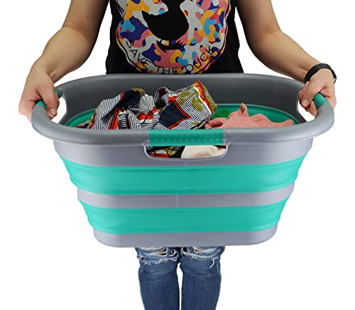 SAMMART 30L Collapsible Plastic Laundry Basket - Foldable Pop Up Storage Container/Organizer - Portable Washing Tub - Space Saving Hamper/Basket