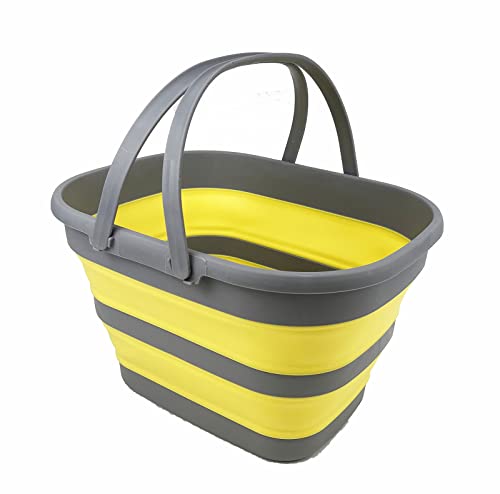 SAMMART 17L (4.5 Gallon) Collapsible Basket with Handle - Portable Outdoor Picnic Basket/Crater - Foldable Shopping Bag - Space Saving Storage Container
