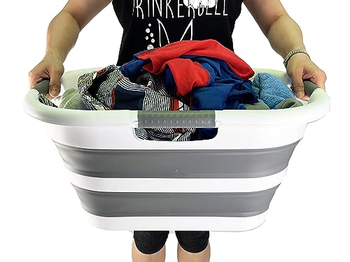 SAMMART 30L Collapsible Plastic Laundry Basket - Foldable Pop Up Storage Container - Portable Washing Tub - Space Saving Basket