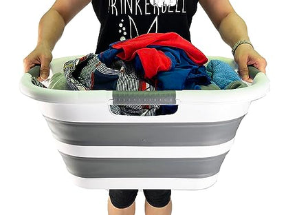 SAMMART 30L Collapsible Plastic Laundry Basket - Foldable Pop Up Storage Container - Portable Washing Tub - Space Saving Basket