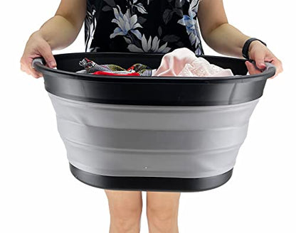 SAMMART 28L Oval Collapsible Plastic Laundry Basket - Portable Pop Up Storage Container/Organizer - Foldable Washing Tub - Space Saving Hamper/Basket