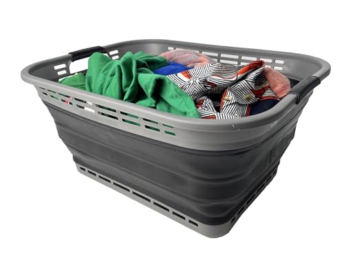 SAMMART 42L Collapsible Plastic Laundry Basket - Foldable Pop Up Storage Container/Organizer - Portable Washing Tub - Space Saving Hamper/Basket