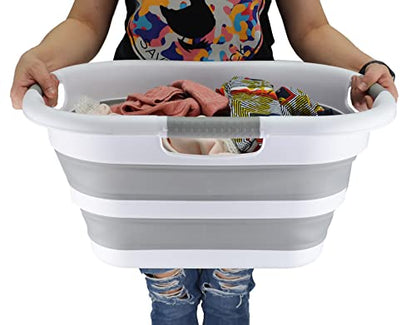 SAMMART 30L Collapsible Plastic Laundry Basket - Foldable Laundry Washing Tub/Container - Portable Laundry Hamper/Organizer - Pop Up Saving