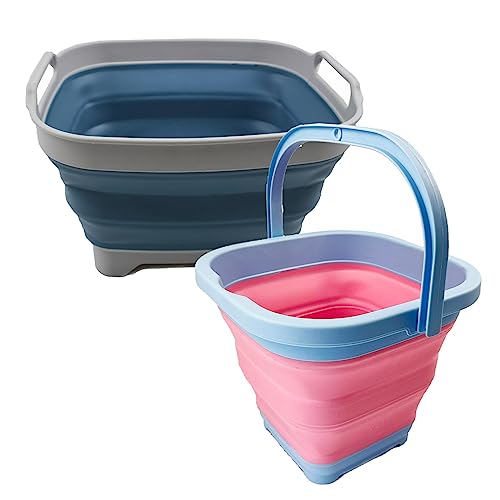 SAMMART COMBO Collapsible dish drainer with bucket - Space Saving, Camping set, Picnic set, Indoor or Outdoor use, foldable storage.