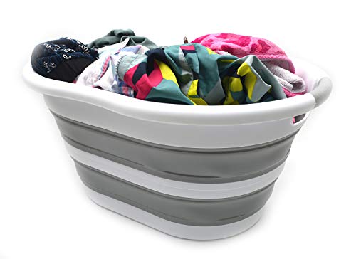 SAMMART 36L Collapsible Plastic Laundry Basket - Oval Tub/Basket - Foldable Storage Container/Organizer - Portable Washing Tub - Space Saving Laundry Hamper, Water Capacity: 28L