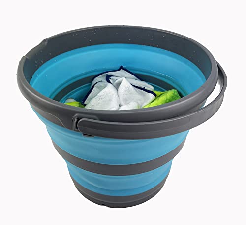 SAMMART 10L Collapsible Plastic Bucket - Foldable Round Tub - Portable Fishing Water Pail - Space Saving Outdoor Waterpot, Size 33cm Dia