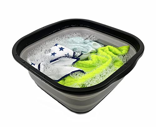 SAMMART 5.5L Collapsible Tub - Foldable Dish Tub - Portable Washing Basin - Space Saving Plastic Washtub (Black/Alloy Grey)