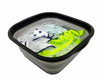SAMMART 5.5L Collapsible Tub - Foldable Dish Tub - Portable Washing Basin - Space Saving Plastic Washtub (Black/Alloy Grey)