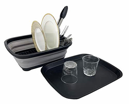SAMMART 8L Collapsible Dish Drainer with Drainer Board - Foldable Drying Rack Set - Portable Dinnerware Organizer - Space Saving Kitchen Storage Tray