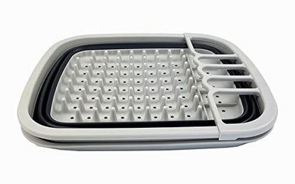 SAMMART 8L Collapsible Dish Drainer with Drainer Board - Foldable Drying Rack Set - Portable Dinnerware Organizer - Space Saving Kitchen Storage Tray