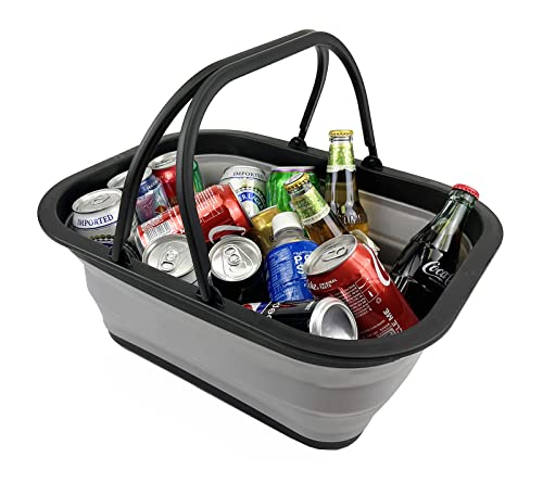 SAMMART 15L Collapsible Basket with Handle - Foldable Outdoor Picnic Basket/Crater/Shopping Bag - Portable Container - Space Saving Storage