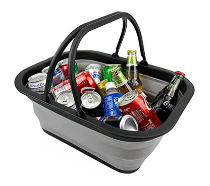 SAMMART 15L Collapsible Basket with Handle - Foldable Outdoor Picnic Basket/Crater/Shopping Bag - Portable Container - Space Saving Storage
