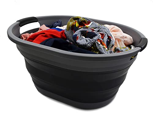 SAMMART 32L (8.4 gallon) Collapsible Plastic Laundry Basket - Foldable Pop Up Storage Container/Organizer - Portable Washing Tub - Space Saving Hamper/Basket, Water Capacity: 24L (6.3 gallon)