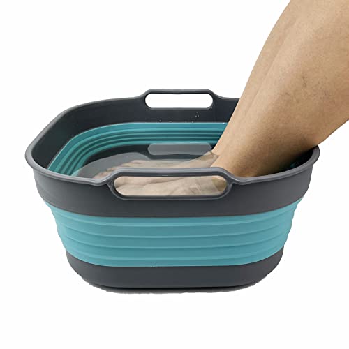 SAMMART 10L Collapsible Plastic Dishpan - Foldable Washing Basin - Portable Dish Washing Tub - Space Saving Kitchen Storage Tray