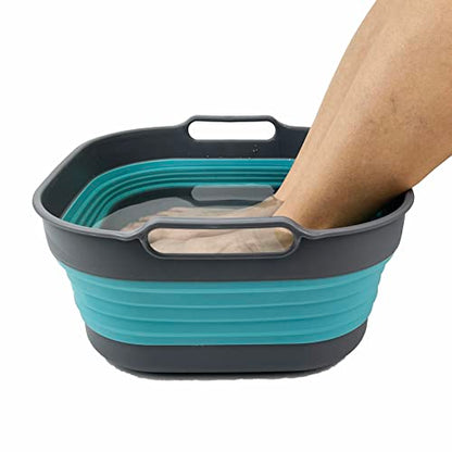 SAMMART 10L Collapsible Plastic Dishpan - Foldable Washing Basin - Portable Dish Washing Tub - Space Saving Kitchen Storage Tray