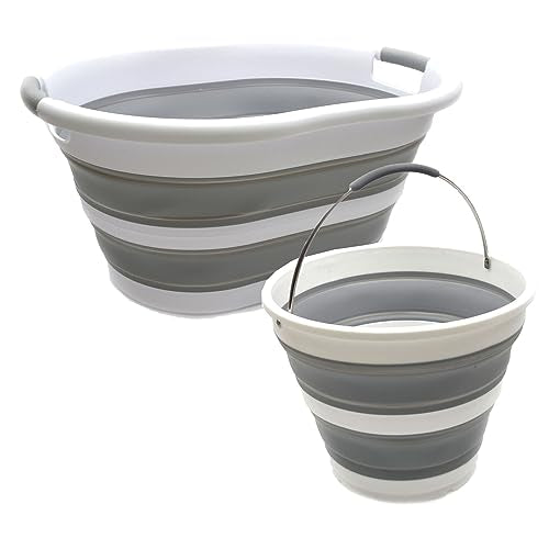 SAMMART 2 pcs Set : 36L Collapsible Plastic Laundry Basket & 10L Collapsible Bucket