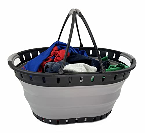 SAMMART 25L Collapsible Plastic Laundry Basket - Foldable Pop Up Storage Container/Organizer - Portable Shopping Bakset - Space Saving Hamper/Tub