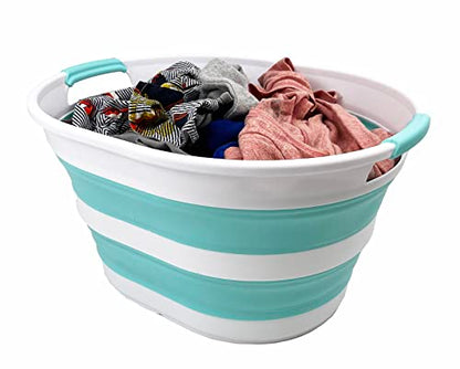 SAMMART 23L Collapsible Plastic Laundry Basket - Oval Tub - Foldable Storage Container/Organizer - Portable Washing Tub - Space Saving Laundry Hamper