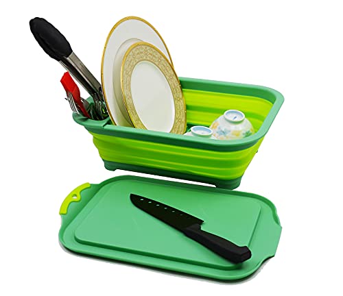 SAMMART 7.5L Collapsible Dish Drainer with Drainer Board - Foldable Drying Rack Set - Portable Dinnerware Organizer - Space Saving Kitchen Storage Tray