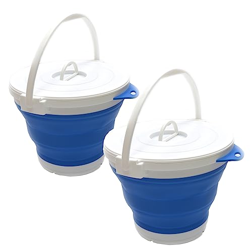 SAMMART 10L Collapsible Fishing Bucket with Locking Lid - Foldable Round Tub - Portable Plastic Water Pail - Space Saving Outdoor Waterpot