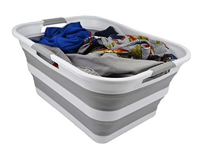 SAMMART 42L Collapsible Plastic Laundry Basket - Foldable Pop Up Storage Container/Organizer - Portable Washing Tub - Space Saving Hamper/Basket