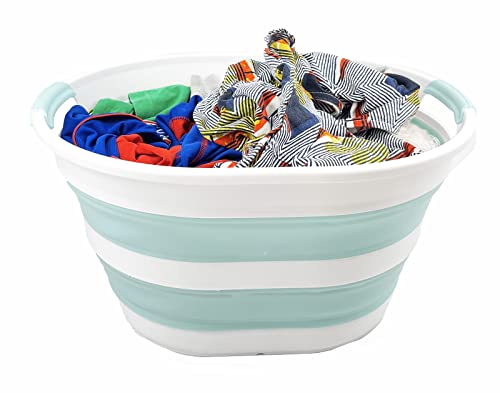 SAMMART 23L Collapsible Plastic Laundry Basket - Oval Tub - Foldable Storage Container/Organizer - Portable Washing Tub - Space Saving Laundry Hamper