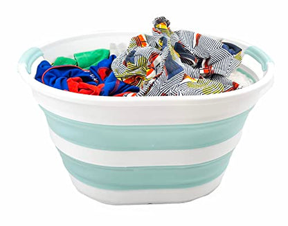 SAMMART 23L Collapsible Plastic Laundry Basket - Oval Tub - Foldable Storage Container/Organizer - Portable Washing Tub - Space Saving Laundry Hamper