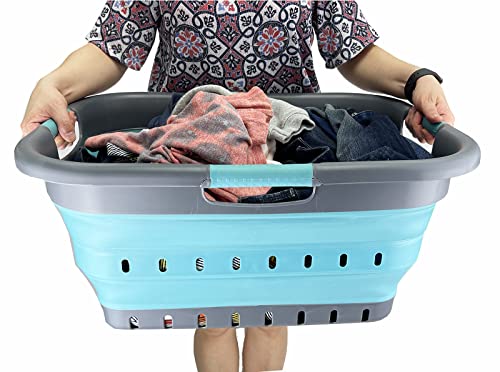 SAMMART 41L (10.8 gallon) Collapsible 3 Handled Plastic Laundry Basket-Foldable Pop Up Storage Container/Organizer-Space Saving Hamper/Basket