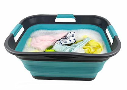 SAMMART 30L Collapsible Plastic Laundry Basket - Foldable Pop Up Storage Container/Organizer - Portable Washing Tub - Water capacity: 24L