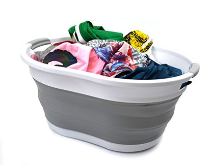 SAMMART 36L Collapsible 3 Handled Plastic Laundry Basket-Foldable Pop Up Storage Container-Portable Washing Tub-Space Saving Basket/Water Capacity 27L