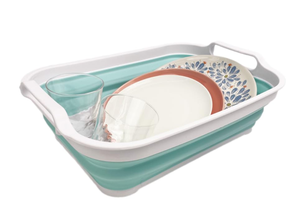 SAMMART 7L Collapsible Tub - Foldable Dishpan - Portable Washing Basin - Space Saving Plastic Sink Tub, Outdoor Kitchen Storage Tray