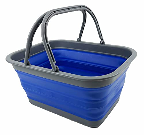 SAMMART 12L Collapsible Tub with Handle - Portable Outdoor Picnic Basket/Crater - Foldable Shopping Bag - Space Saving Storage Container