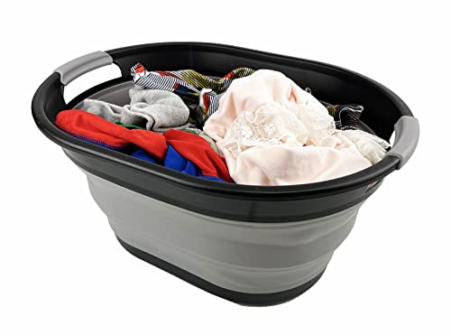 SAMMART 28L Oval Collapsible Plastic Laundry Basket - Foldable Pop Up Storage Container/Organizer - Portable Washing Tub - Space Saving Hamper/Basket