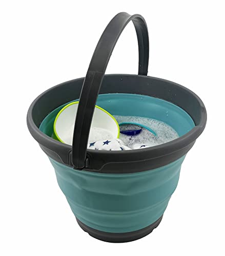 SAMMART 10L Collapsible Plastic Bucket - Foldable Round Tub - Portable Fishing Water Pail - Space Saving Outdoor Waterpot. Size 31cm Dia