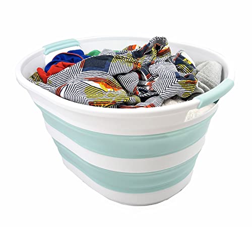SAMMART 23L Collapsible Plastic Laundry Basket - Oval Tub - Foldable Storage Container/Organizer - Portable Washing Tub - Space Saving Laundry Hamper